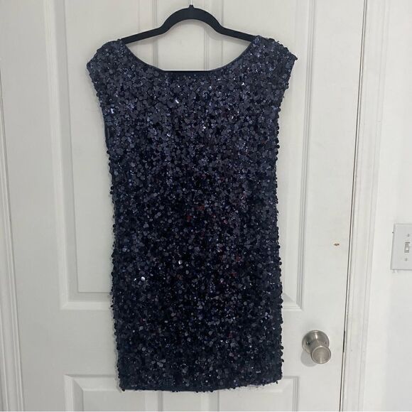Alice + Olivia Navy Blue Sequin High Neck Mini Dress Womens Size XS - Picture 1 of 7
